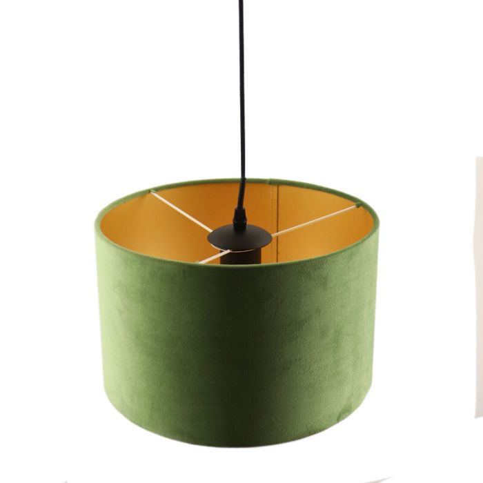 Hanglamp Urvin, olijfgroen met goud velours, 30 cm
