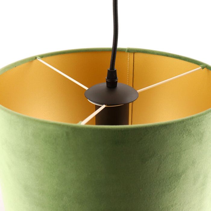 Hanglamp Urvin, olijfgroen met goud velours, 30 cm