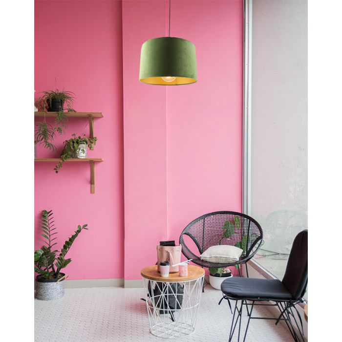 Hanglamp Urvin, olijfgroen met goud velours, 30 cm