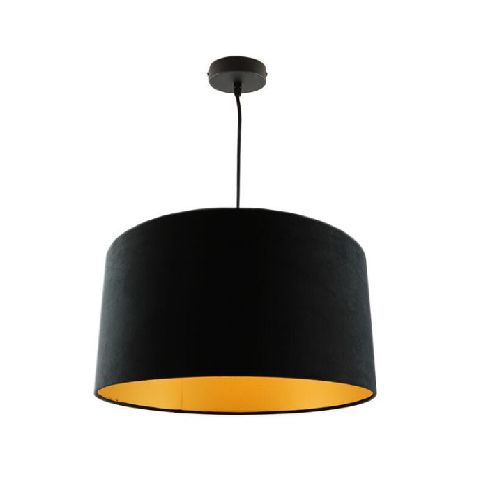 Hanglamp Urvin, zwart met goud velours, 40 cm