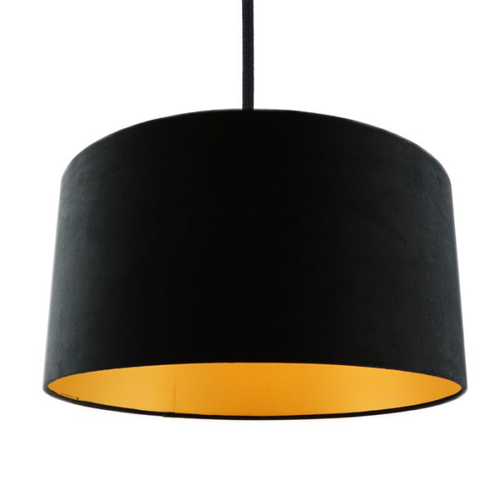 Hanglamp Urvin, zwart met goud velours, 40 cm