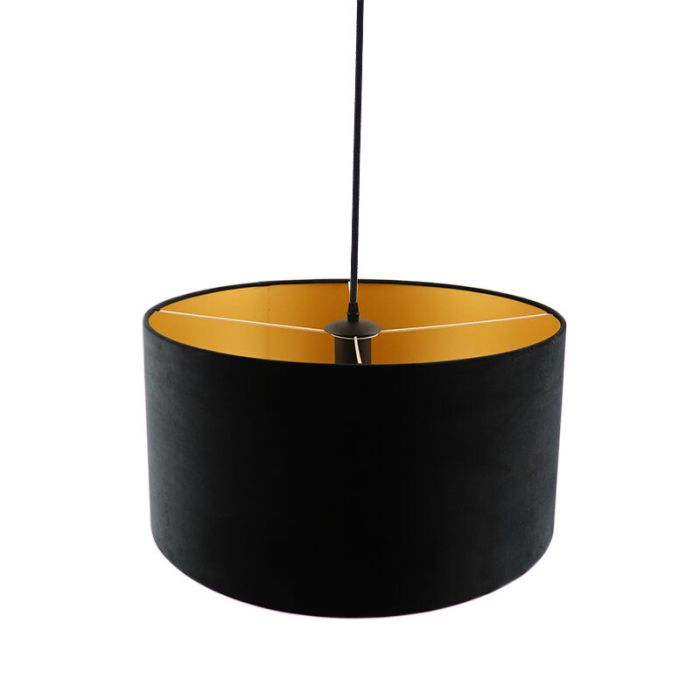 Hanglamp Urvin, zwart met goud velours, 40 cm