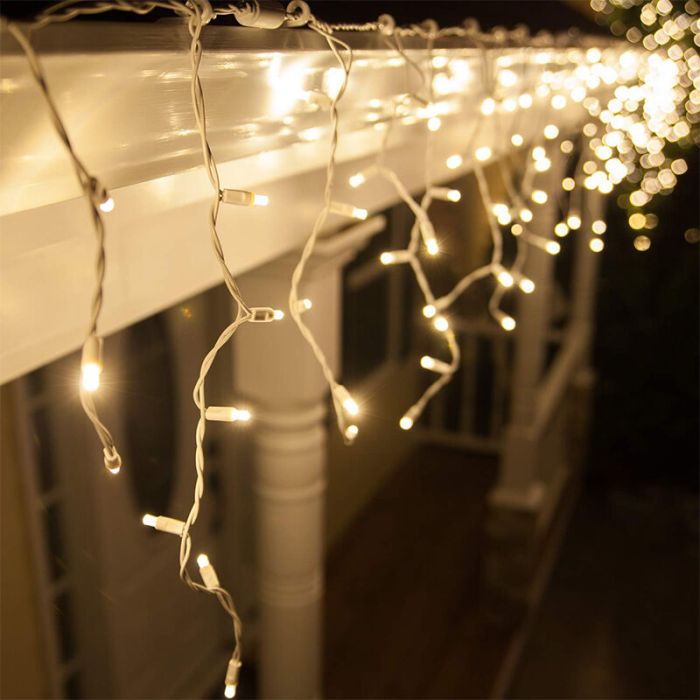 2m koppelbare ijspegelverlichting, Wit snoer, IP67, 50 cm hoog - Warm wit