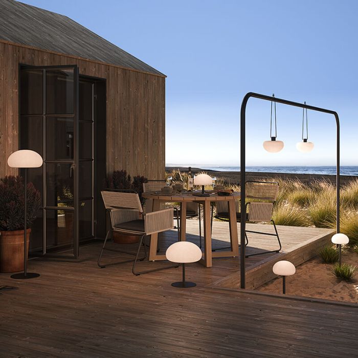 Witte buiten tafellamp modern, Sponge, 6,8W, 2700K LED, IP65, 3-staps dimbaar