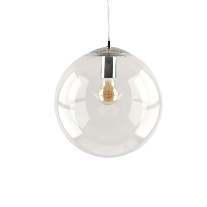 Bol hanglamp Dolf, chroom ophangpendel, Transp. glas, 20cm