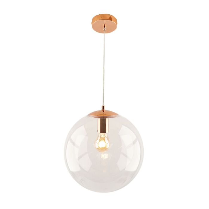 Bol hanglamp Dolf, koper ophangpendel, Transp. glas, 20cm