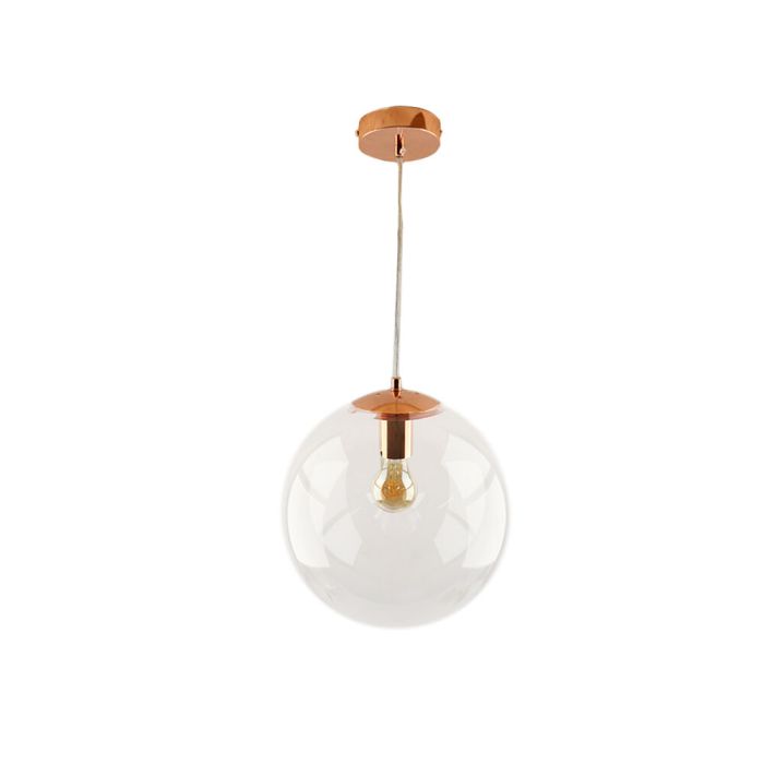 Bol hanglamp Dolf, koper ophangpendel, Transp. glas, 20cm