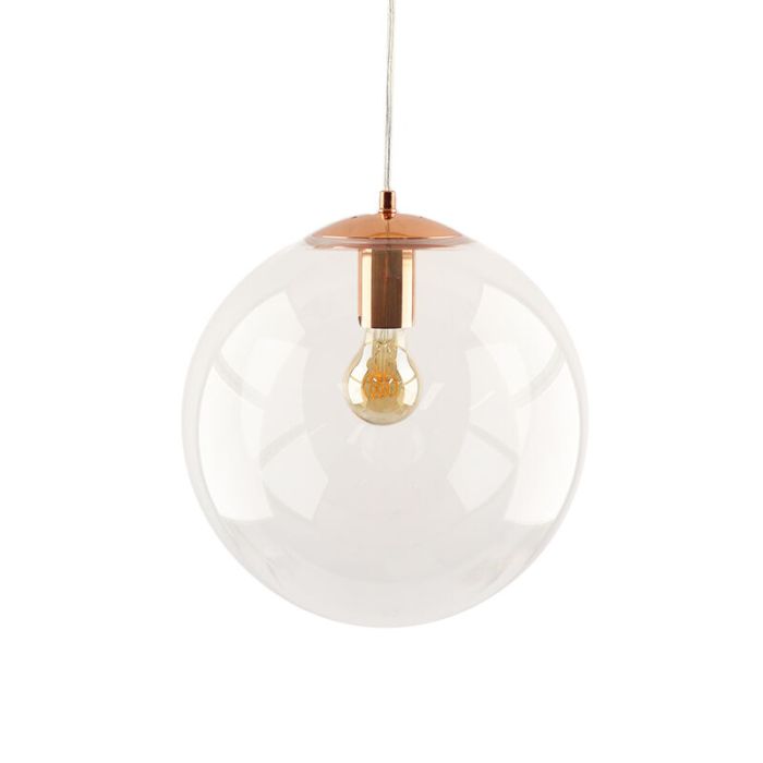 Bol hanglamp Dolf, koper ophangpendel, Transp. glas, 20cm