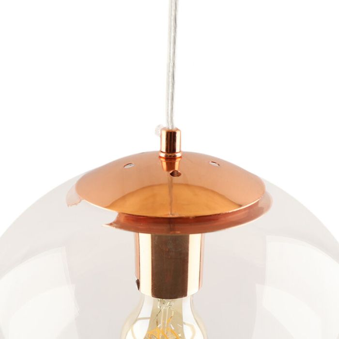 Bol hanglamp Dolf, koper ophangpendel, Transp. glas, 20cm