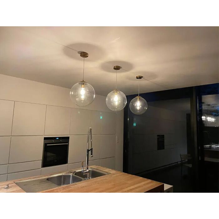 Bol hanglamp Dolf, brons ophangpendel, Transp. glas, 30cm
