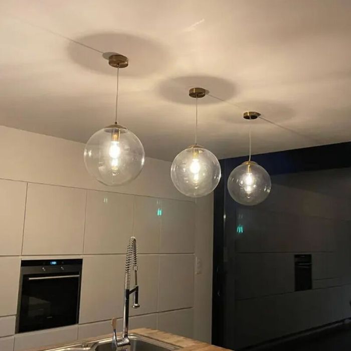 Bol hanglamp Dolf, brons ophangpendel, Transp. glas, 30cm