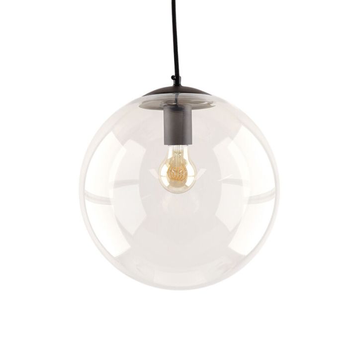 Bol hanglamp Dolf, zwarte ophangpendel, Transp. glas, 40cm