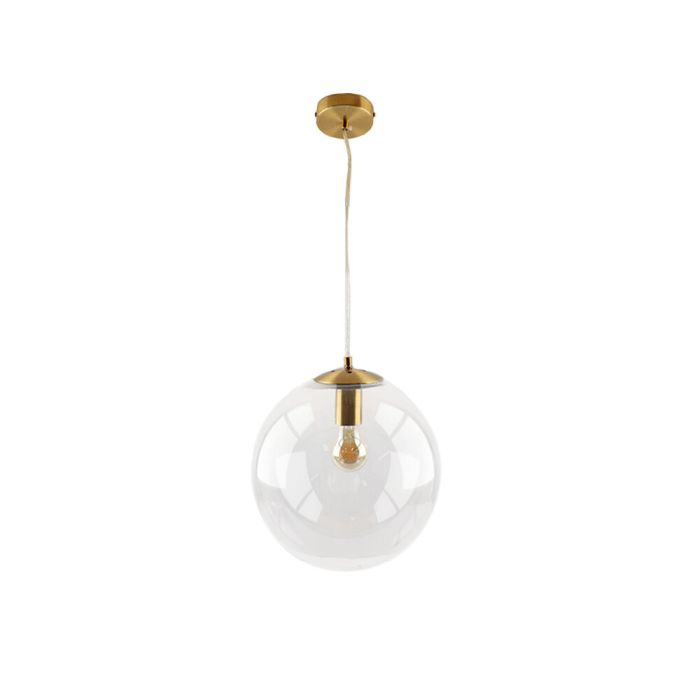 Bol hanglamp Dolf, brons ophangpendel, Transp. glas, 40cm