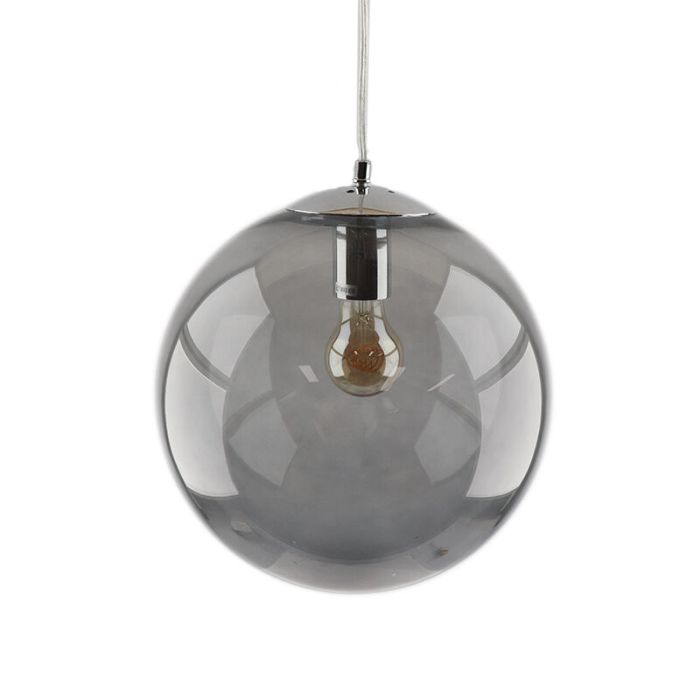 Bol hanglamp Dolf, chroom ophangpendel, rookglas, 20cm