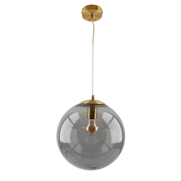 Bol hanglamp Dolf, brons ophangpendel, rookglas, 20cm