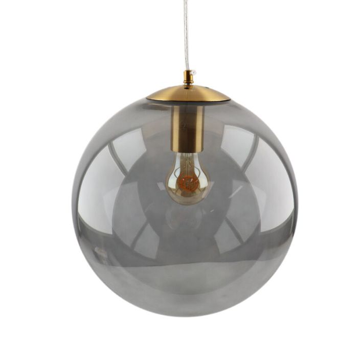 Bol hanglamp Dolf, brons ophangpendel, rookglas, 20cm