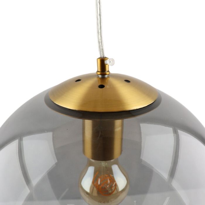 Bol hanglamp Dolf, brons ophangpendel, rookglas, 20cm