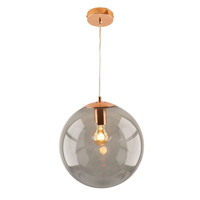 Bol hanglamp Dolf, koper ophangpendel, rookglas, 20cm