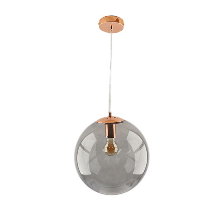 Bol hanglamp Dolf, koper ophangpendel, rookglas, 20cm