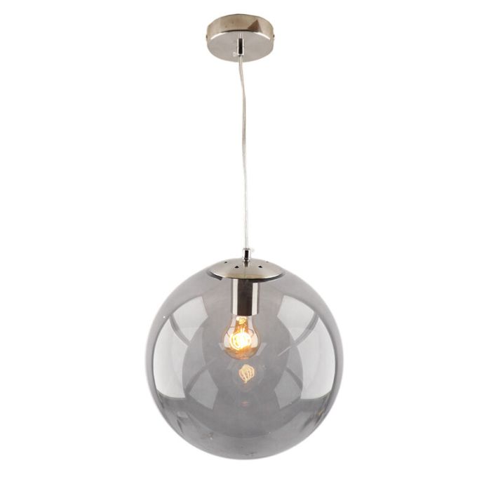 Bol hanglamp Dolf, nikkel ophangpendel, rookglas, 40cm