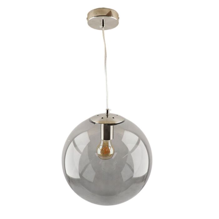 Bol hanglamp Dolf, nikkel ophangpendel, rookglas, 40cm