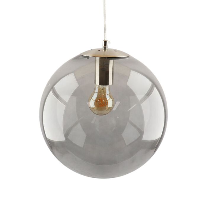 Bol hanglamp Dolf, nikkel ophangpendel, rookglas, 40cm