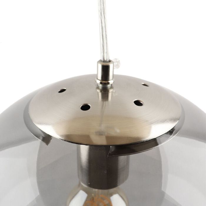 Bol hanglamp Dolf, nikkel ophangpendel, rookglas, 40cm