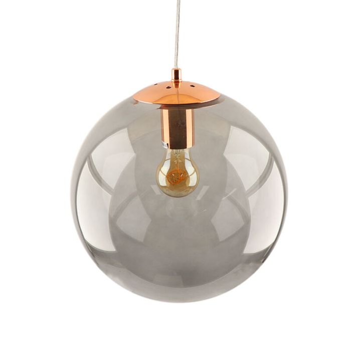 Bol hanglamp Dolf, koper ophangpendel, rookglas, 40cm
