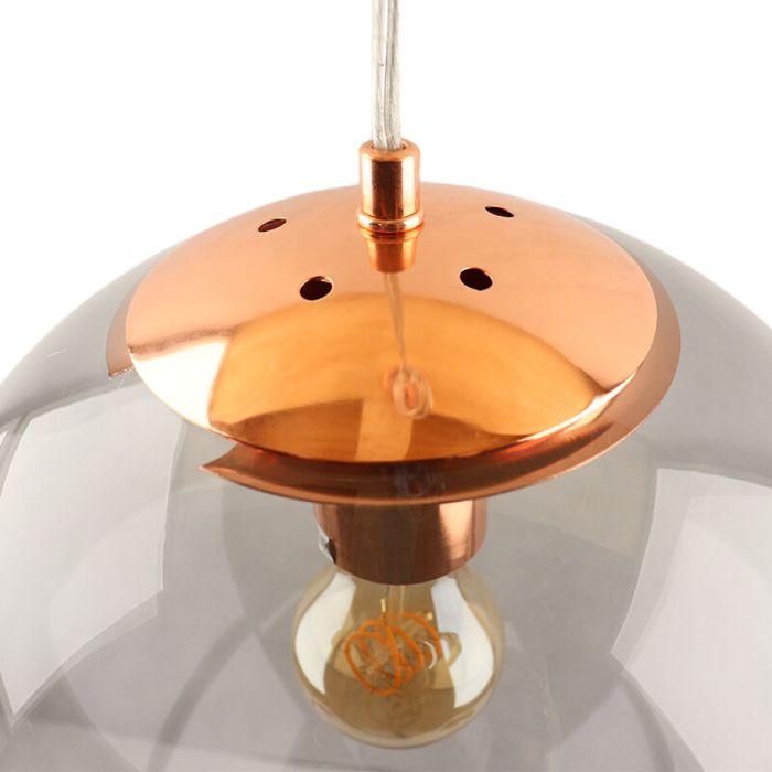 Bol hanglamp Dolf, koper ophangpendel, rookglas, 40cm