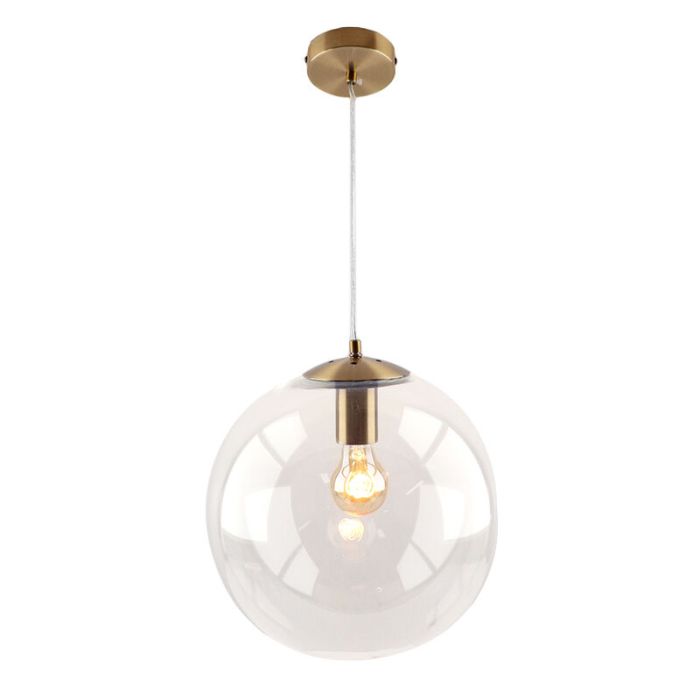 Bol hanglamp Dolf, gouden ophangpendel, Transp. glas, 40cm