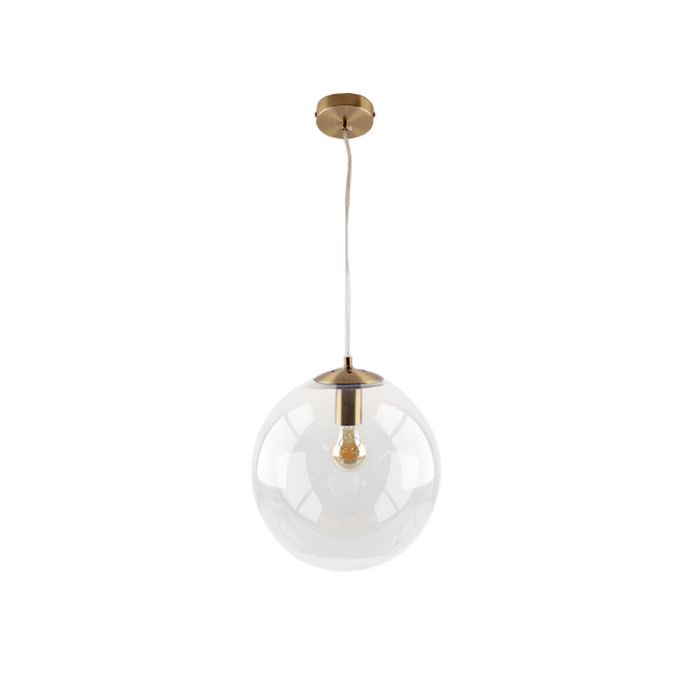 Bol hanglamp Dolf, gouden ophangpendel, Transp. glas, 40cm