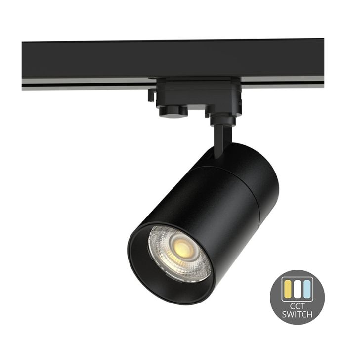 Zwarte 3-fase spot Rozina, 20W, white switch, dimbaar, Pro