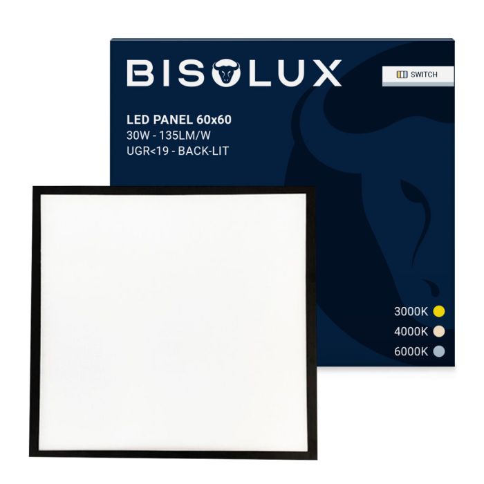 Zwart LED paneel 60x60 - 100 lm/W - UGR<19 - verstelbaar wit - back-lit