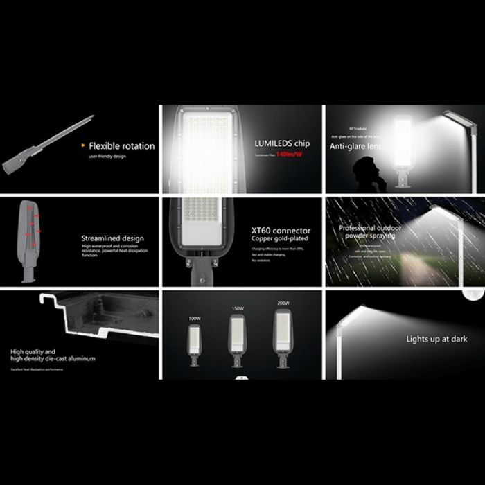 LED straatverlichting met sensor Beck, 100 Watt, 6000K koud wit, 2 jaar garantie