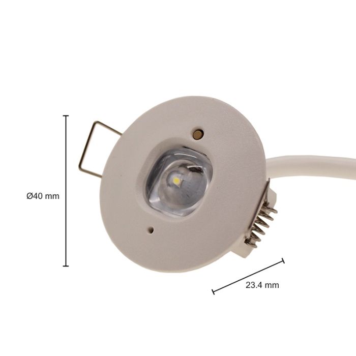 Witte noodverlichting inbouwspot, 1W, 6000K LED, IP22
