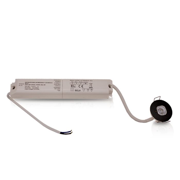 Zwarte noodverlichting inbouwspot, 1W, 6000K LED, IP22