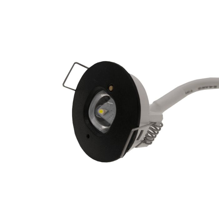 Zwarte noodverlichting inbouwspot, 1W, 6000K LED, IP22