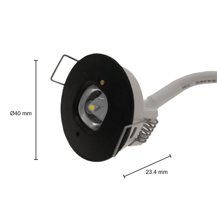 Zwarte noodverlichting inbouwspot, 1W, 6000K LED, IP22