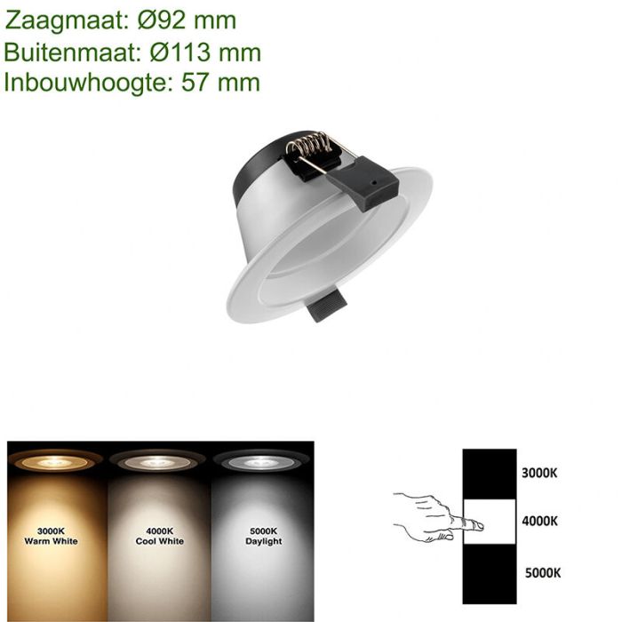 Witte downlight aluminium, Otmar, 10W, white switch LED, IP22
