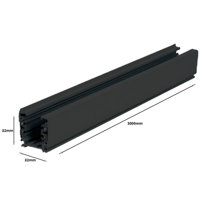 3-fase rail, 3 meter, zwart, Pro