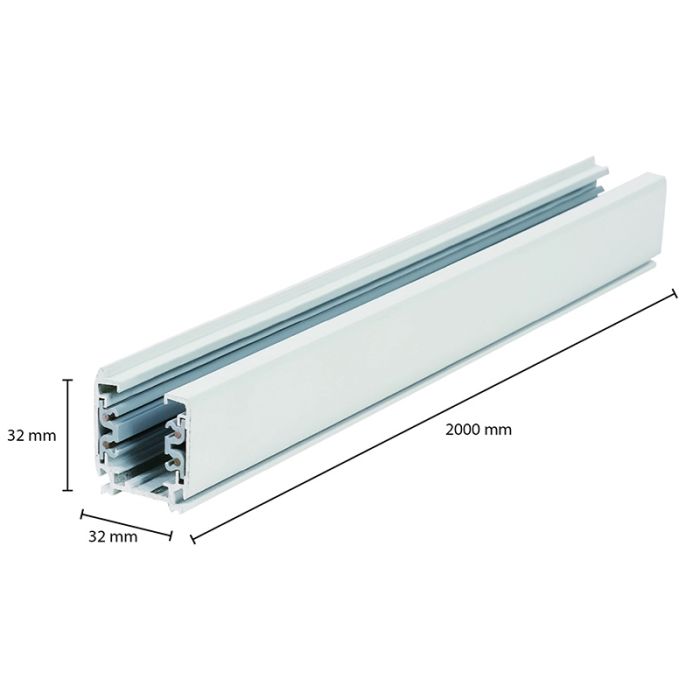 3-fase rail, 2 meter, wit, Pro