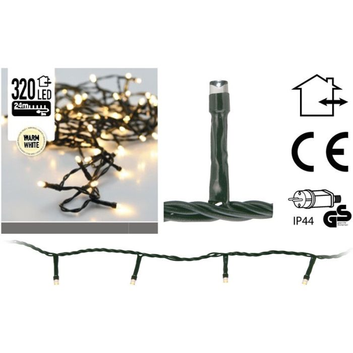 24m LED kerstverlichting buiten, 320 warm witte lampjes