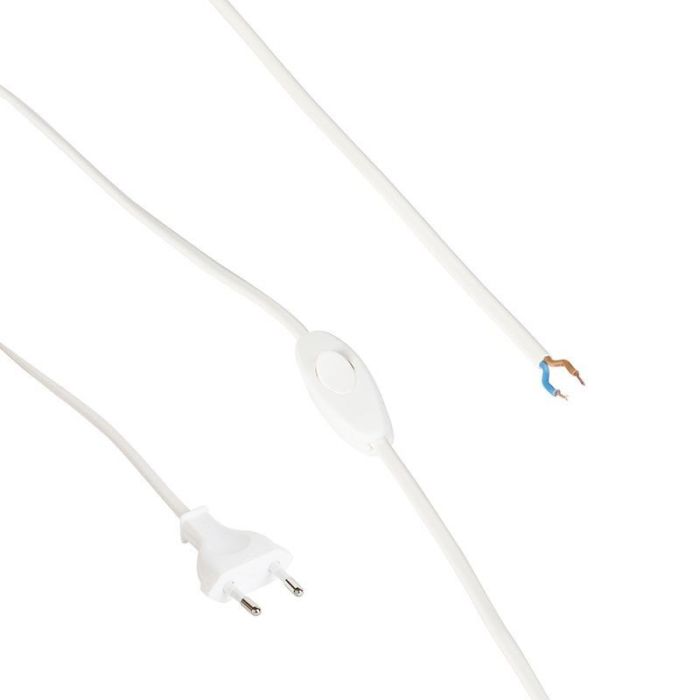Witte aansluitkabel met schakelaar, 2 meter