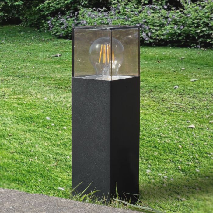 Zwarte staande buitenlamp Sanel, Smoke glas, 30cm