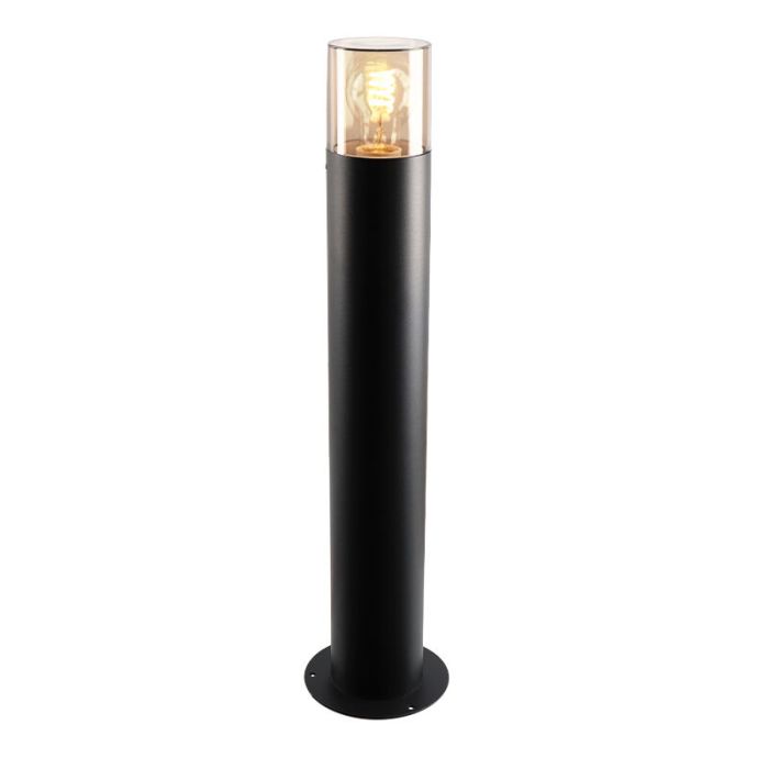 Zwarte staande buitenlamp Sanel, Smoke glas, 60cm