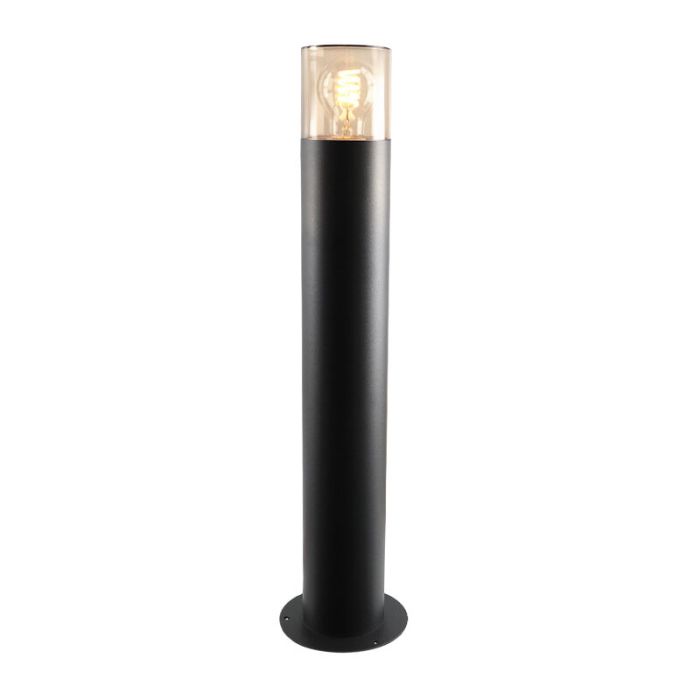 Zwarte staande buitenlamp Sanel, Smoke glas, 60cm