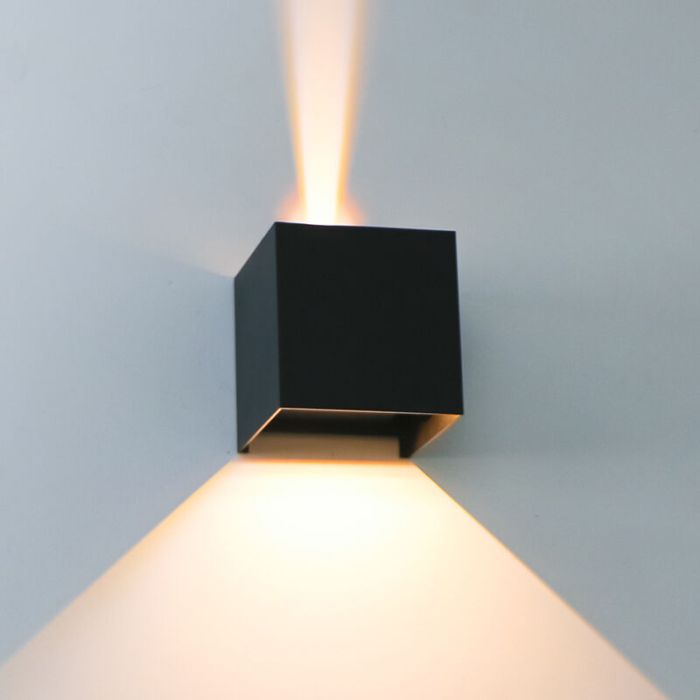 Zwarte buiten wandlamp Dion, aluminium, modern, IP65, dim-to-warm