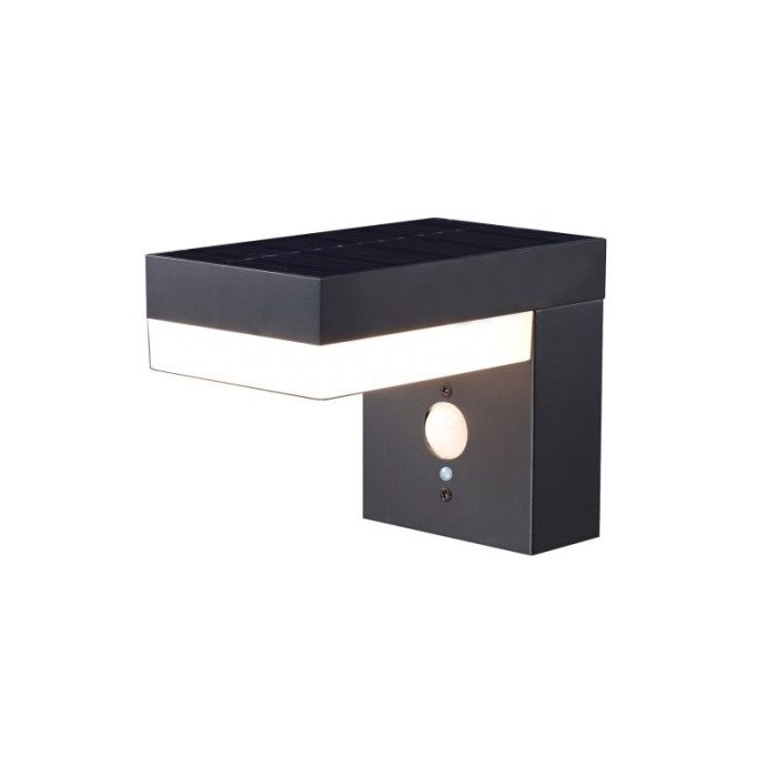 Zwarte moderne buiten wandlamp op zonne-energie aluminium, Ritex, 6W, 2700K LED, IP44