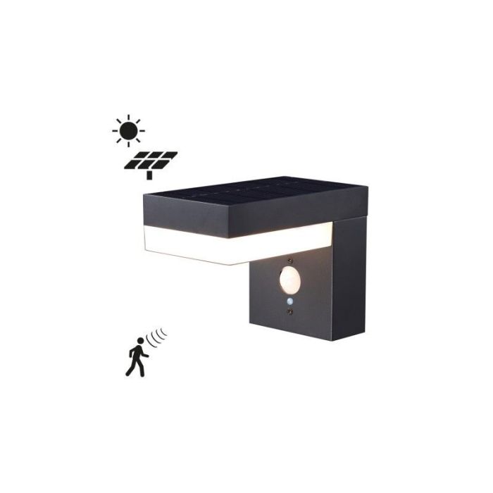 Zwarte moderne buiten wandlamp op zonne-energie aluminium, Ritex, 6W, 2700K LED, IP44