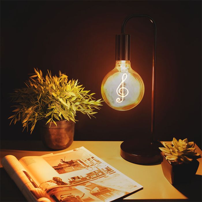 Dimbare E27 LED lamp met muzieknoot filament, G125, 4,5W, 1800K (kaarslicht)
